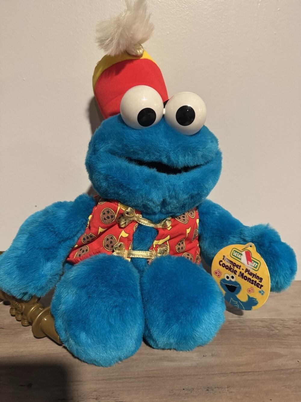 Tyco 1999 Trumpet Playing Cookie Monster Plush Sesame Street Musical Toy Works